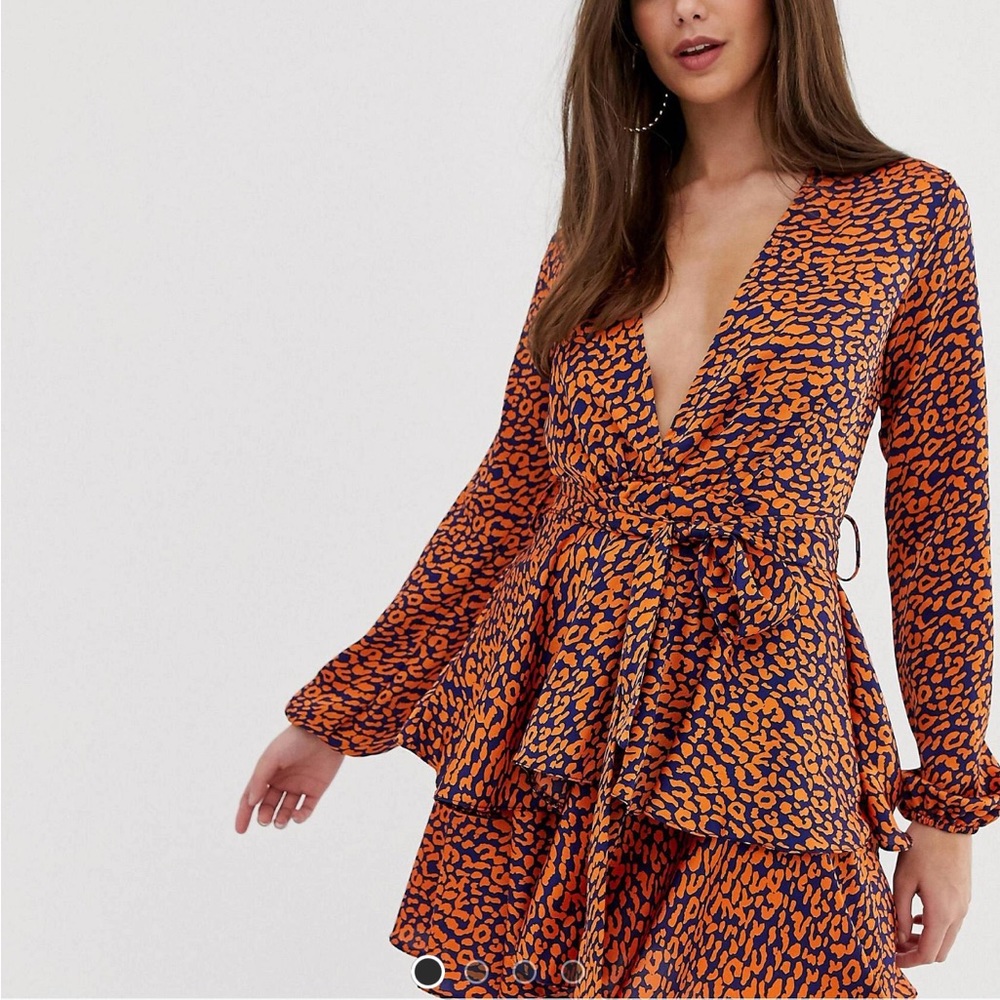 John Zack front plunge skater dress in contrast leopard